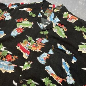 Vtg Pineapple Connection Hawaiian Shirt Mens L Black‎ Surf Beach Cruisers Hula